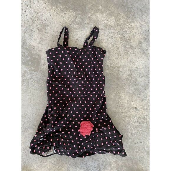 Kids Girls Black Pink Polkadot Floral Dress Size 6/7 - Picture 2 of 8